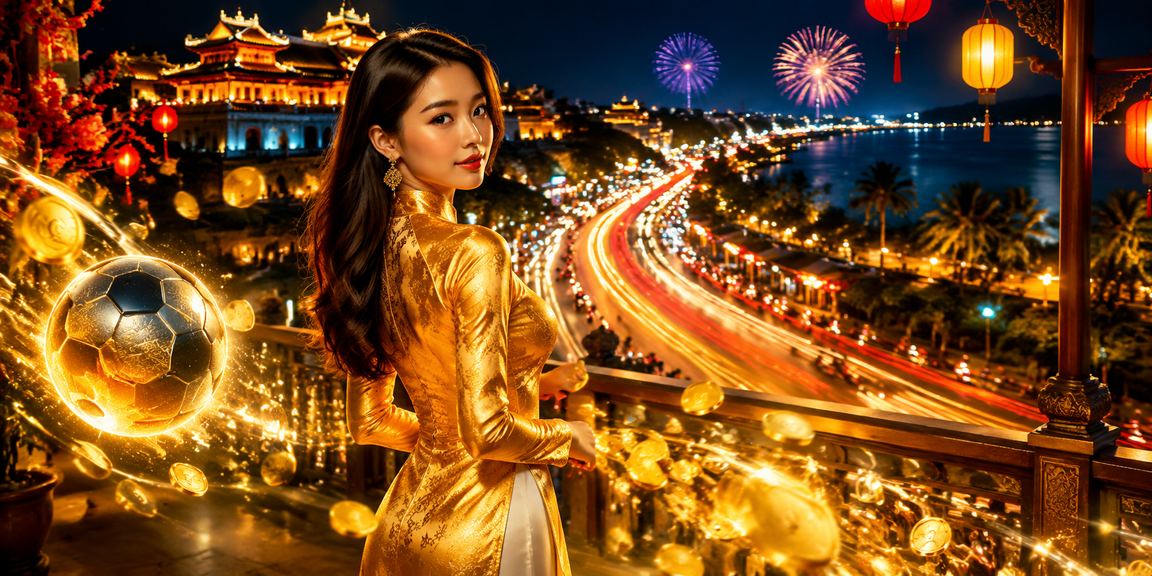Người dùng tại Huế mặc áo dài xem thể thao và kiểm tra tài khoản thanh toán trực tuyến